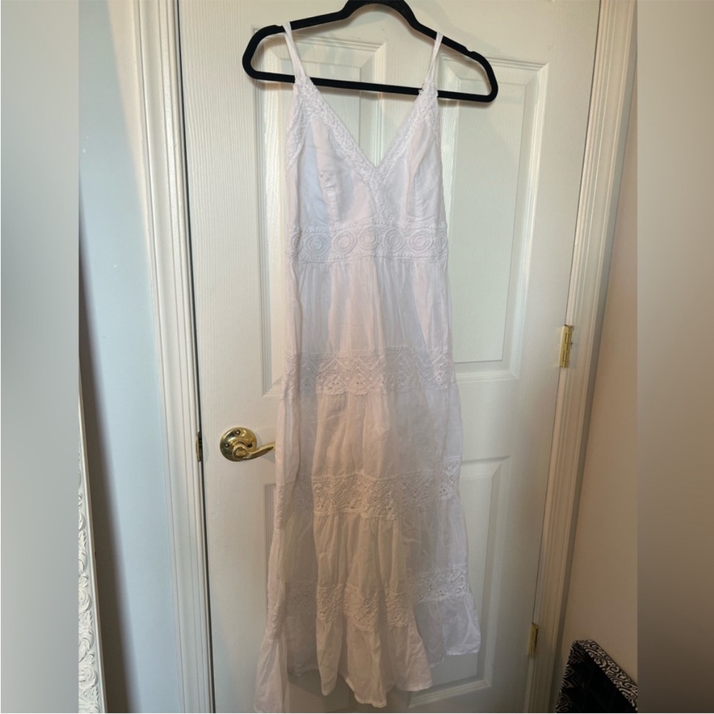 White Cotton Flowy Lace Maxi Dress